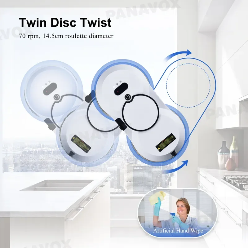 Robot aspirador eléctrico de 5600 PA para ventanas, control anticaídas y pulverizador de agua automático para el hogar.