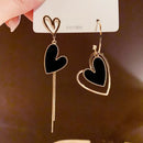 Korean New Black Heart Rhinestone Drop Earring for Women Shining Zircon Geometric Dangle Earring Wedding Party Exquisite Jewelry