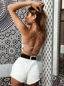 2024 Sexy Women Vest Crop Top Sleeveless Tanks Beach Women Sports Tank Tops Bodycon Party Backless Spaghetti Straps Clubwear