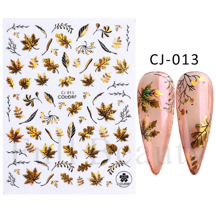 Shiny Maple Geometry Autumn Nail Art Stickers Laser Sector Fall Leaves Decals Cute Squirrel Slider Manicure Decorations CHCJ-076