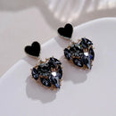 Korean New Black Heart Rhinestone Drop Earring for Women Shining Zircon Geometric Dangle Earring Wedding Party Exquisite Jewelry