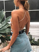 2024 Sexy Women Vest Crop Top Sleeveless Tanks Beach Women Sports Tank Tops Bodycon Party Backless Spaghetti Straps Clubwear