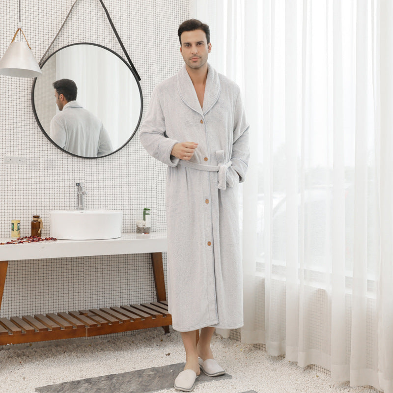 Pajamas for women in winter, thickened and elongated couple button waistband, loose oversized nightgown, men's bathrobe for spring and autumn - TrendTrove