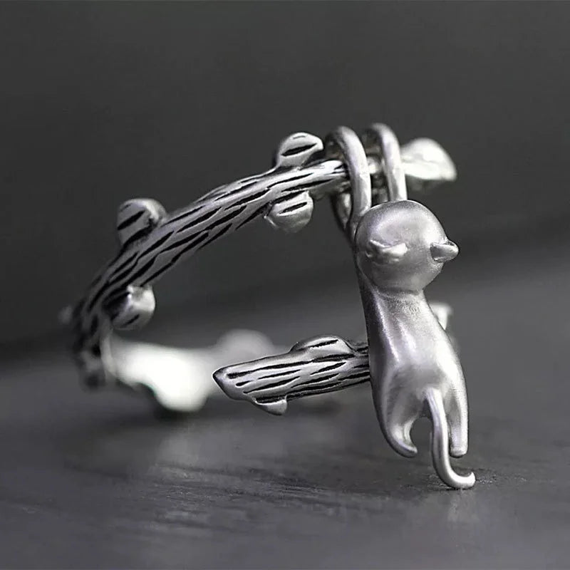 Vivid Cute Silver Color Kitty Cat Open Rings For Women Girls New Fashion Adjustable Men's Ring Gothic Animal Jewelry Gifts