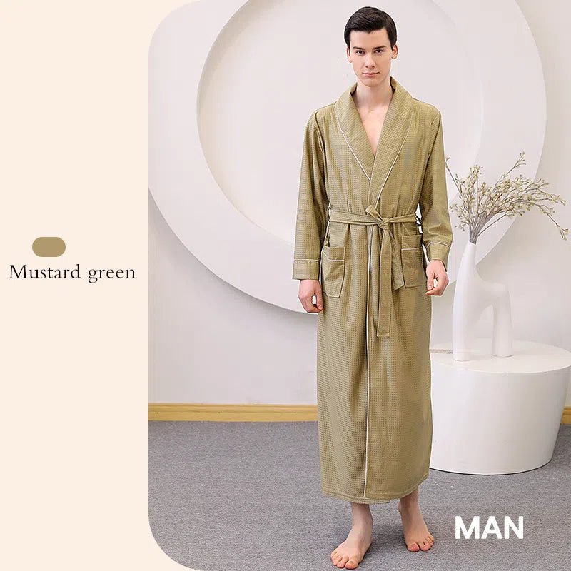 Thin satin bathrobe with quick drying water absorption for couples women's long and plus size yukata for men - TrendTrove