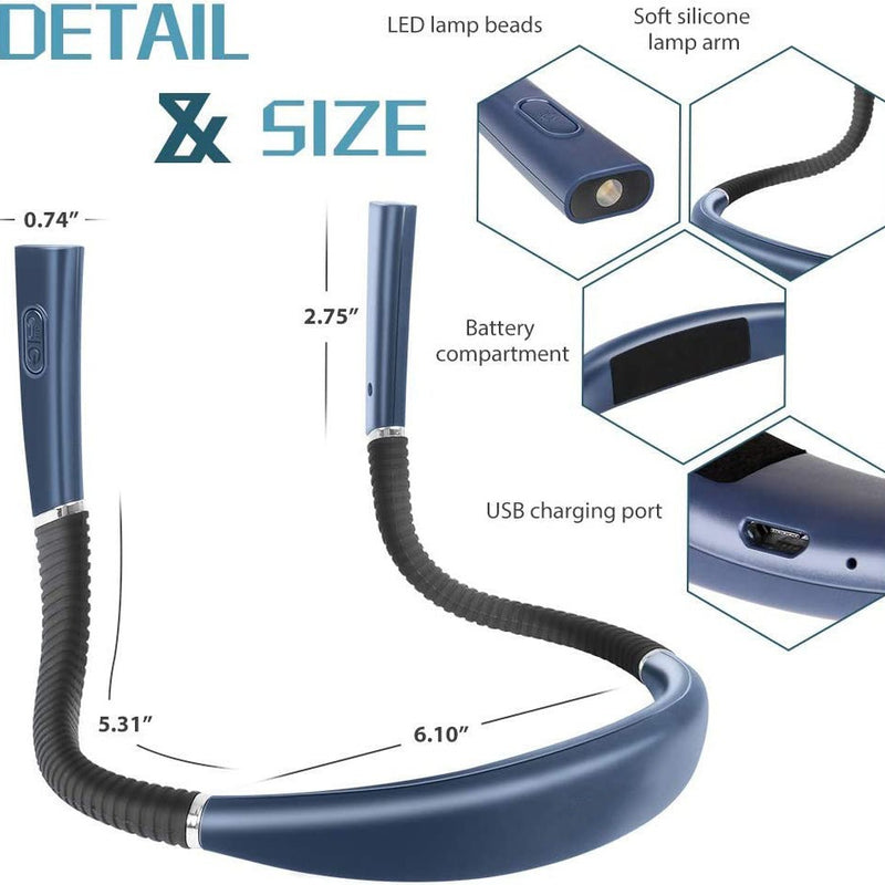 Night reading LED lighting book light USB charging tri color folding double head neck hanging reading light - TrendTrove