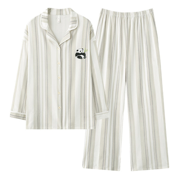 Pure cotton couple pajamas women's spring and autumn men's home suit set - TrendTrove