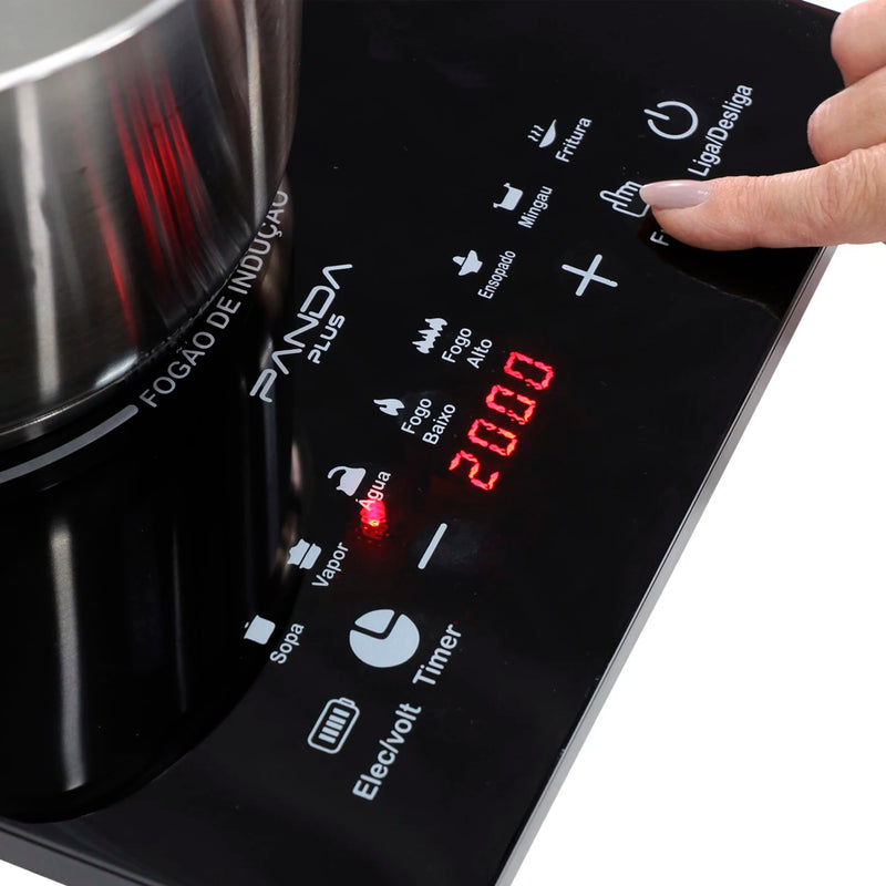 Cooktop de Indução PandaPlus Cheff Gourmet 1 Boca 2000W, Preto Bivolt, Portátil e Compacto, com Controle de Temperatura