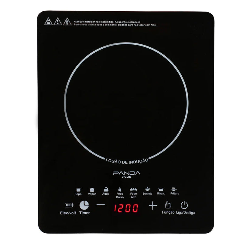 Cooktop de Indução PandaPlus Cheff Gourmet 1 Boca 2000W, Preto Bivolt, Portátil e Compacto, com Controle de Temperatura