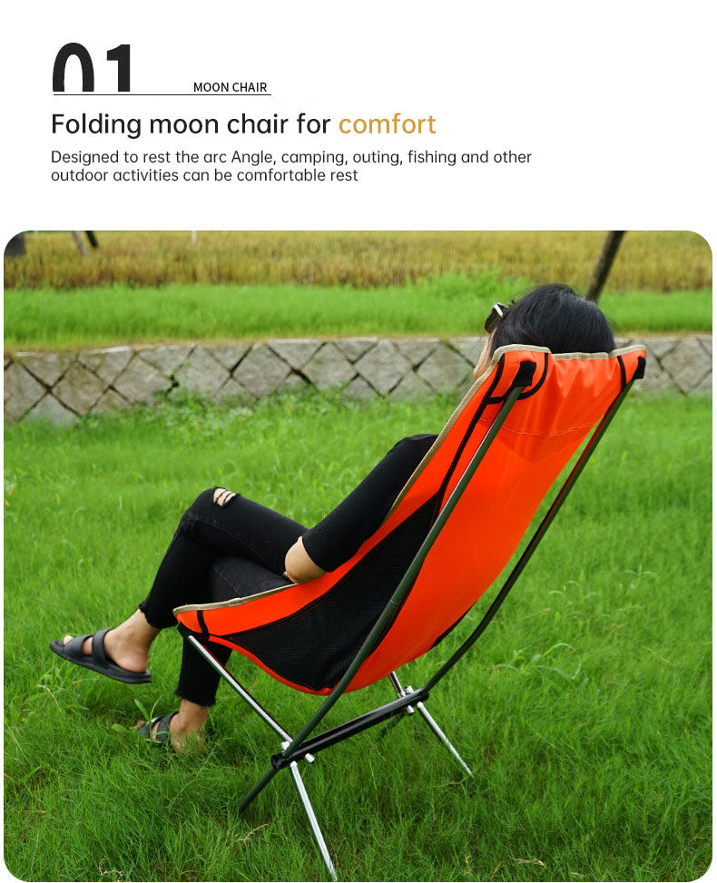 Outdoor Folding Chair Heighten Moon Chair Portable Camping Fishing Chair Leisure Beach Chair Back Chair - TrendTrove