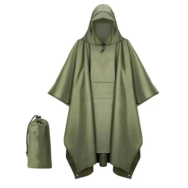 3 In 1 Outdoor Military Raincoat Hooded Sleeve Waterproof Rain Poncho Motorcycle Rain Cover Camping Hiking Travel Rainwear Tent - TrendTrove