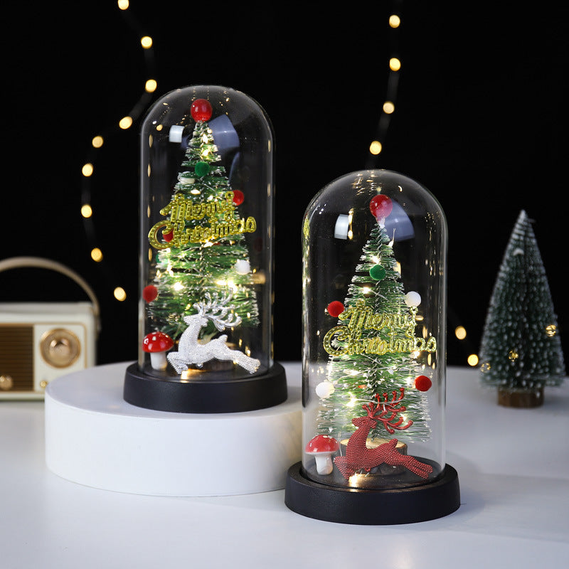 Christmas Gift LED Light Illumination Decorative Ornament Mini Christmas Tree Deer Glass Cover - TrendTrove