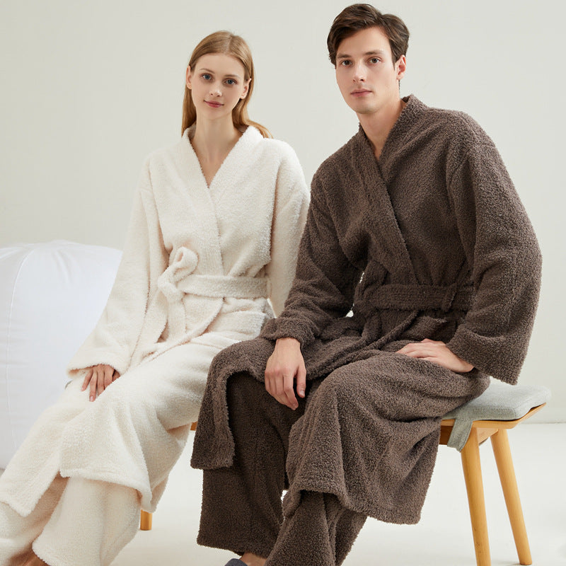 Couple pajamas flannel casual European and American loose bathrobe nightgown - TrendTrove
