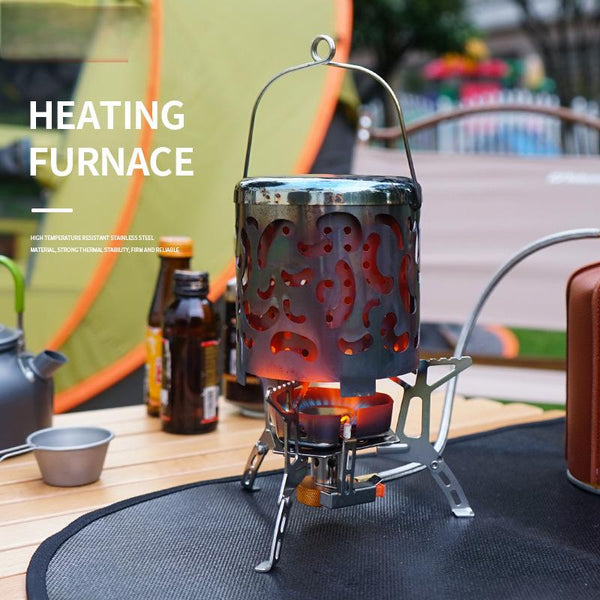 Outdoor mini stainless steel heating stove, autumn and winter camping heater, multifunctional portable heating energy heating co - TrendTrove