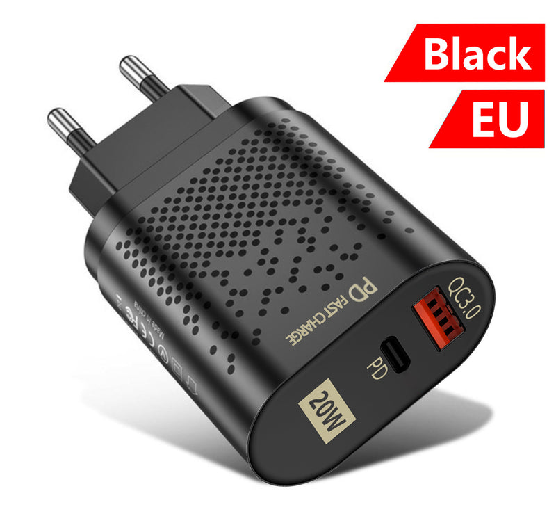 PD20W Mobile Fast Charging Charger 5V4A US, European, and British Standard Speed Matching Device PD+QC3.0 Travel Charging Head - TrendTrove