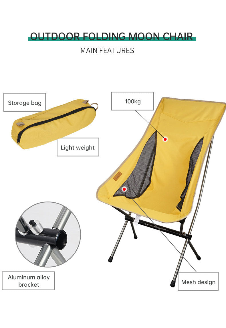 Outdoor Folding Chair Heighten Moon Chair Portable Camping Fishing Chair Leisure Beach Chair Back Chair - TrendTrove
