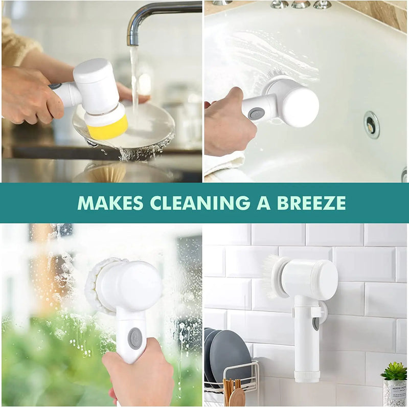 5-in-1 Electric Cleaning Brush Bathroom Wash Brush Kitchen Cleaning Tool USB Bathtub Brush - TrendTrove