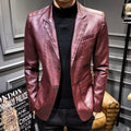 Fashion business casual suit collar men's leather jacket PU motorcycle slim fit leather jacket men's clothing