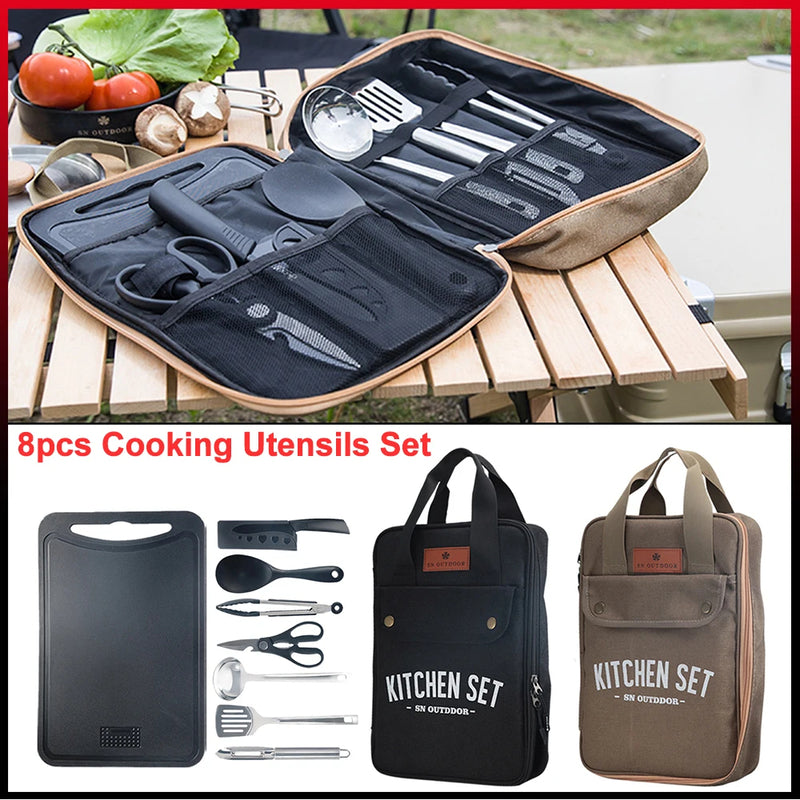 Camping Kitchen Set 8pcs Camping Outdoor Cookware Kit Stainless Steel Camping Tool Travel Set And Utensil Organizer Storage bag - TrendTrove