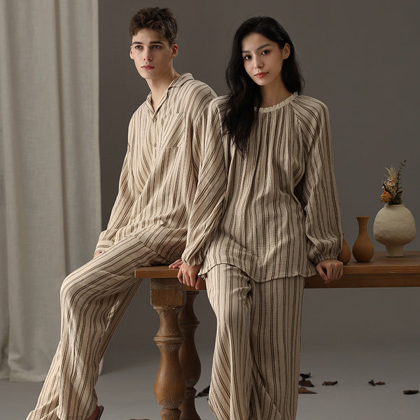 Couple's sleepwear autumn new item Wabi Sabi style cotton yarn can be worn outside loose men's and women's home clothes - TrendTrove