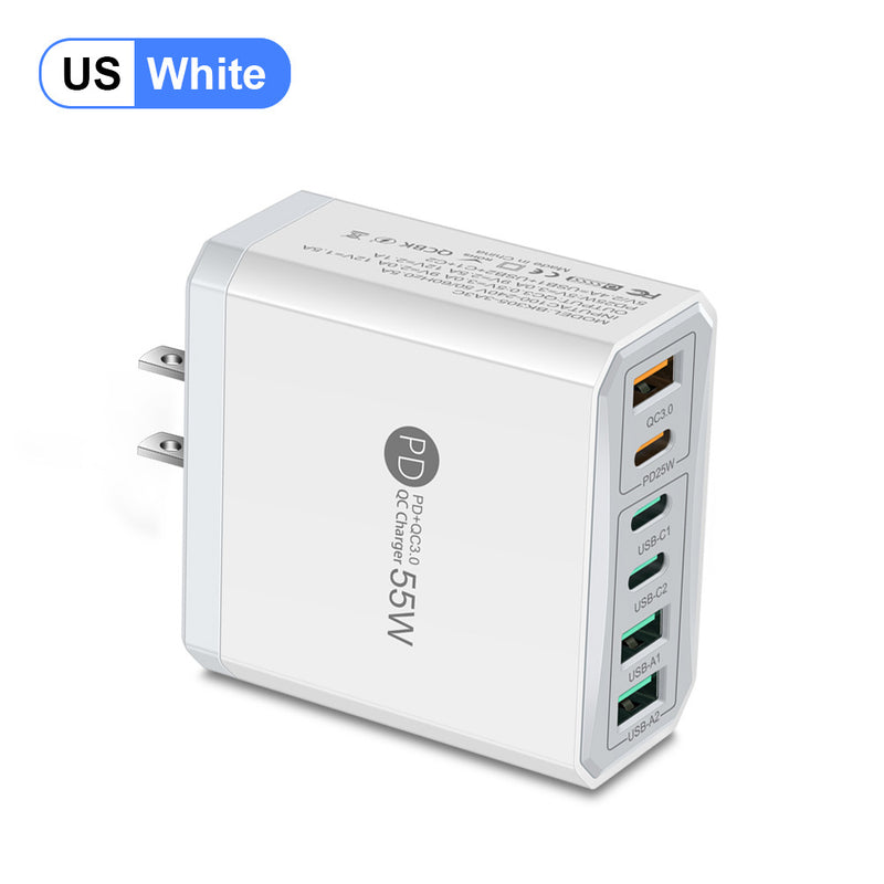 Fast charging mobile phone charger standard PD55W QC3.0+PD25W 3PD+3USB travel charging head - TrendTrove