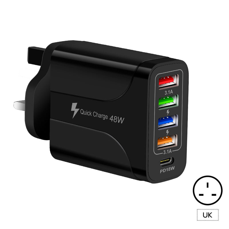4USB+Type-C mobile phone charger PD18W 5-in-1 charging head 48W charger PD interface charger - TrendTrove