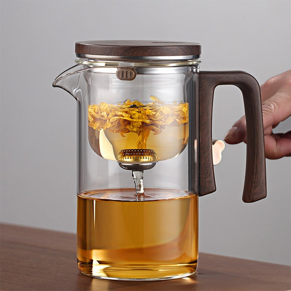 Xiaoman Waist new rodless elegant cup, one click magnetic suction filter glass tea pot, automatic tea separation tea cup - TrendTrove