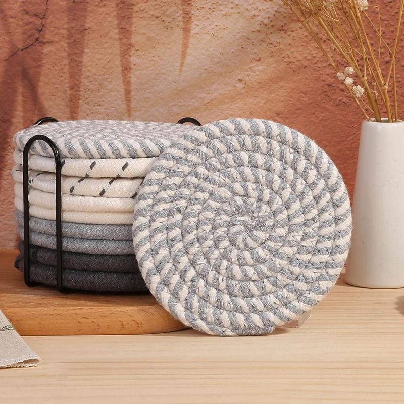 Cotton thread placemat hand woven insulation mat bowl mat cup mat thickened and simple cotton linen table mat - TrendTrove