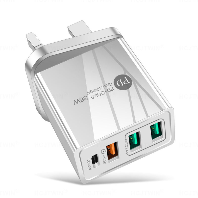 36W PD20W+QC3.0 2.4A dual USB fast charging mobile phone charger 2USB with PD charging head travel charger - TrendTrove
