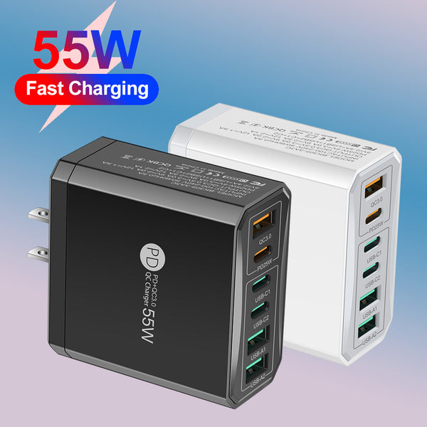 Fast charging mobile phone charger standard PD55W QC3.0+PD25W 3PD+3USB travel charging head - TrendTrove