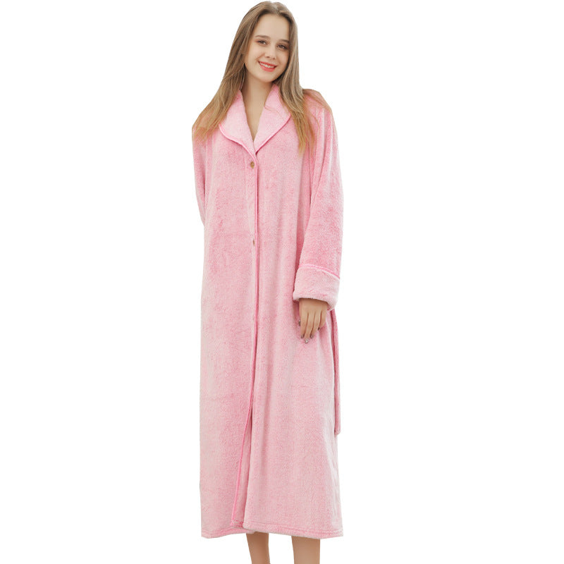 Pajamas for women in winter, thickened and elongated couple button waistband, loose oversized nightgown, men's bathrobe for spring and autumn - TrendTrove