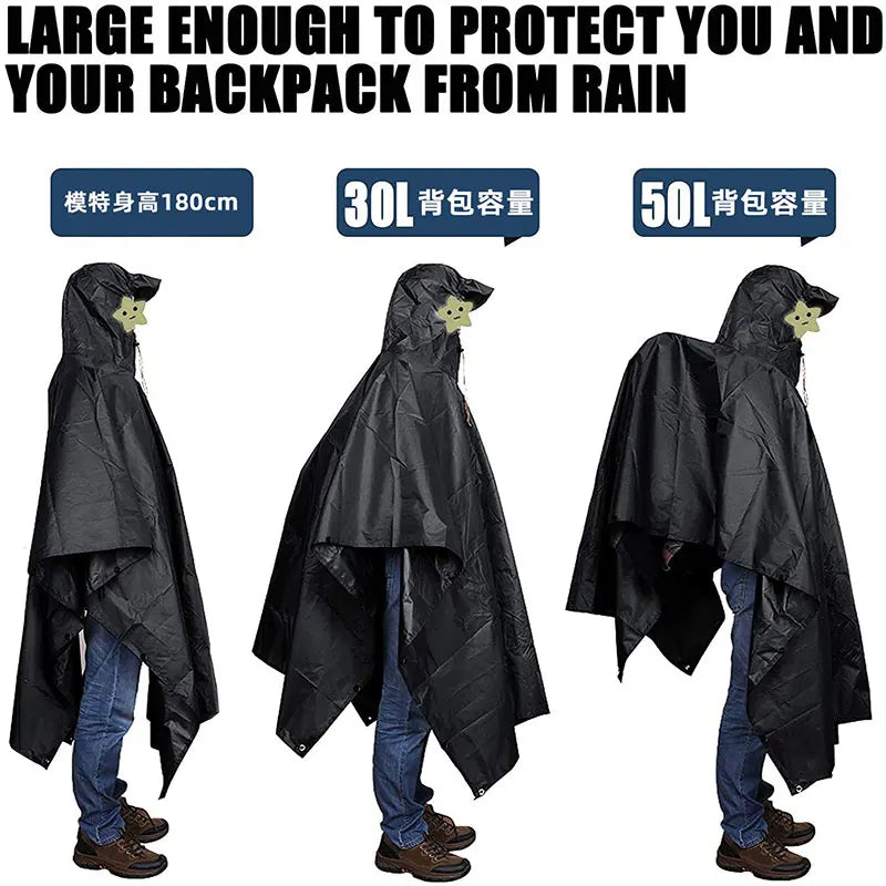 3 In 1 Outdoor Military Raincoat Hooded Sleeve Waterproof Rain Poncho Motorcycle Rain Cover Camping Hiking Travel Rainwear Tent - TrendTrove