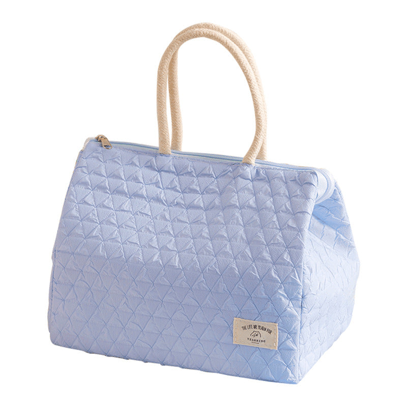 ins style small fresh outdoor large capacity picnic insulation and cold storage bag fashionable diamond pattern zipper lunch box bag student lunch bag - TrendTrove