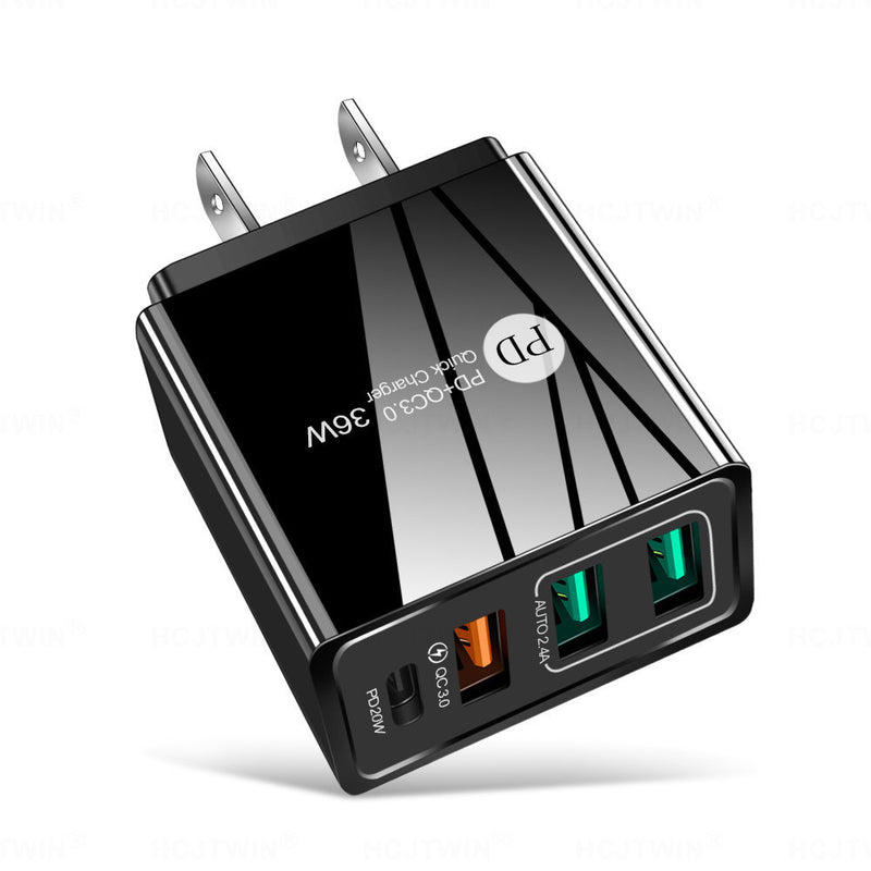36W PD20W+QC3.0 2.4A dual USB fast charging mobile phone charger 2USB with PD charging head travel charger - TrendTrove