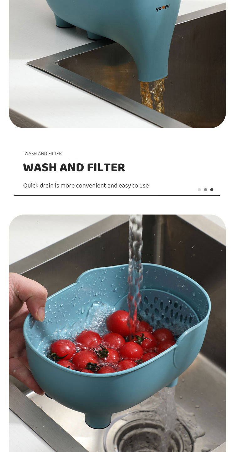 سلة تصريف على شكل فيل، سلة تصريف متعددة الأغراض لتخزين المطبخ، سلة فواكه وخضراوات منزلية، سلة تصريف بلاستيكية