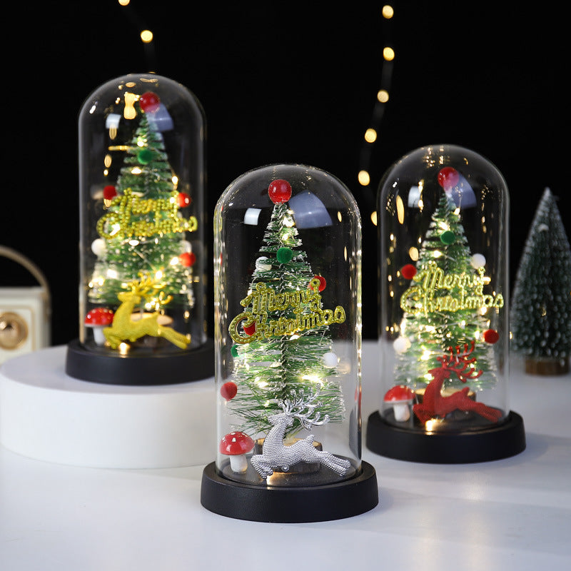Christmas Gift LED Light Illumination Decorative Ornament Mini Christmas Tree Deer Glass Cover - TrendTrove