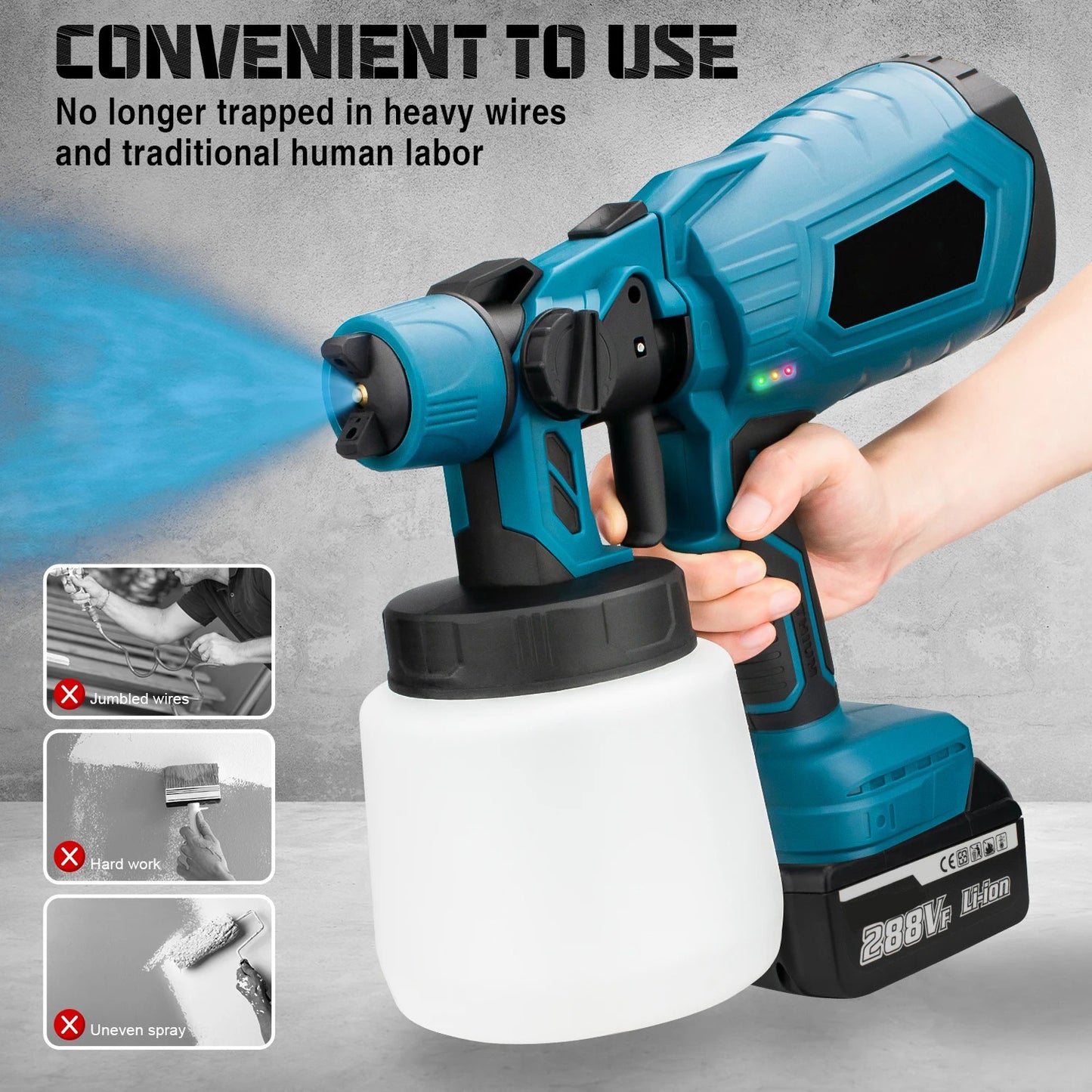 1000ML Electric Spray Gun High Power Cordless Paint Sprayer HVLP Auto Furniture Steel Coating Airbrush For Makita 21V Battery - TrendTrove