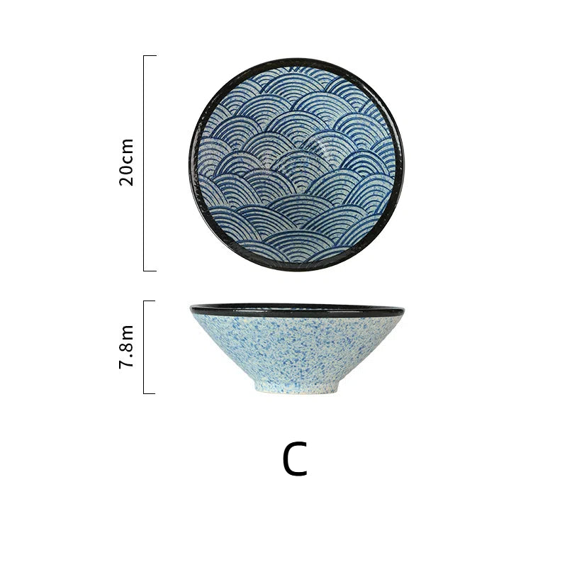 Lamian Noodles Bowl Sea Ripple Bamboo Hat Bowl Creative Large Soup Bowl Beef Noodle Bowl Home Vintage Bowl - TrendTrove