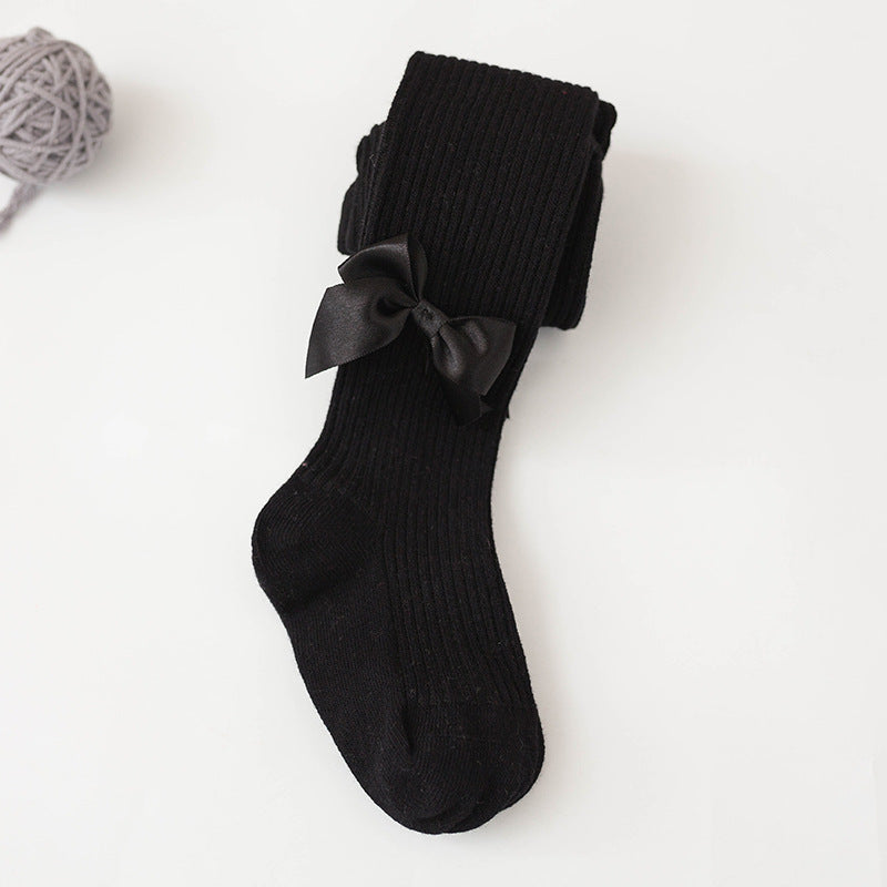 Spring And Autumn New Children's Pantyhose Bow Cotton White Baby Socks Medium Thick Foreign Girl Leggings - Suni