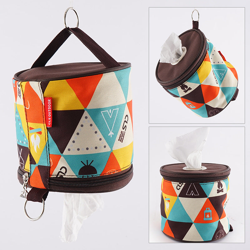 Outdoor camping folding ethnic style paper box storage bag car roll paper tissue box small cloth bag storage bag - TrendTrove