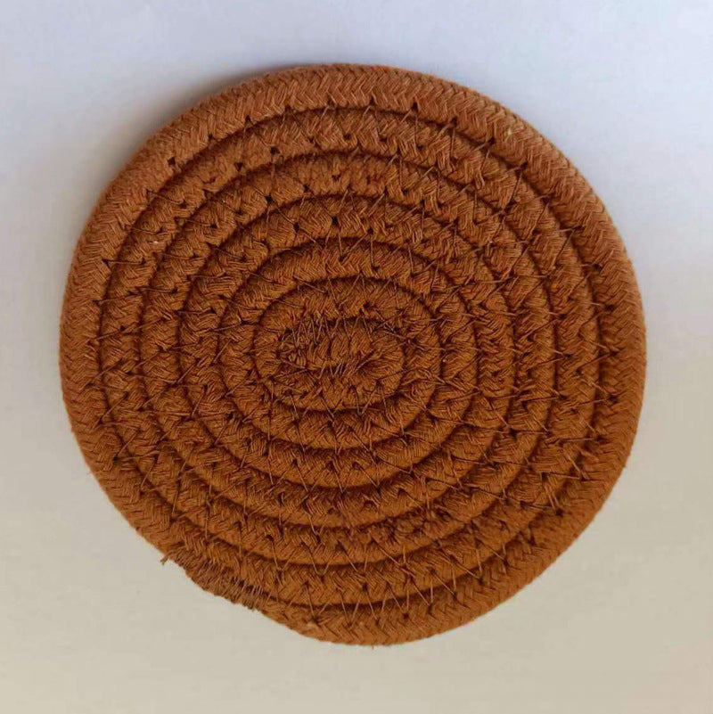 Cotton thread placemat hand woven insulation mat bowl mat cup mat thickened and simple cotton linen table mat - TrendTrove