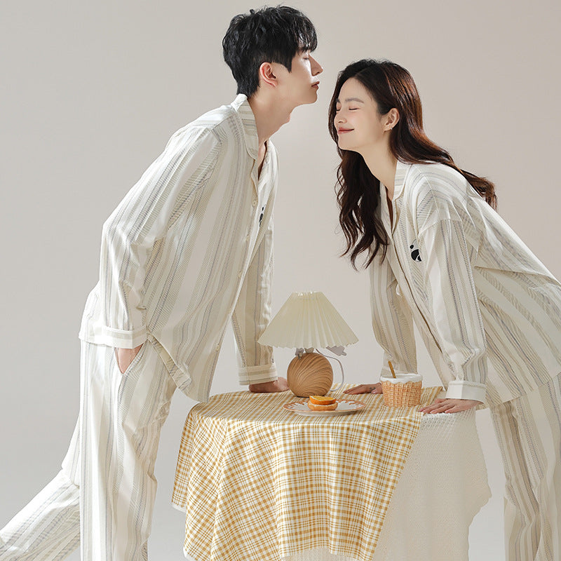Pure cotton couple pajamas women's spring and autumn men's home suit set - TrendTrove