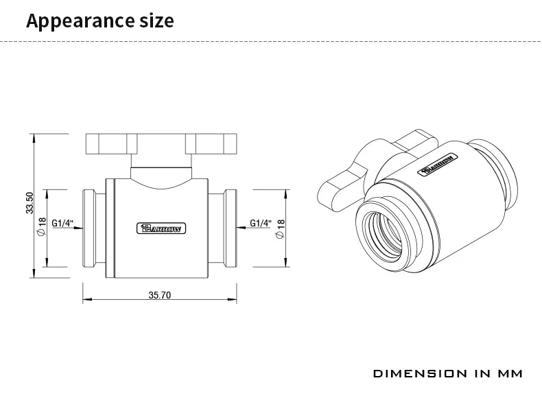 BARROW Water Valve Switch Aluminium Handle Double G1/4' Inner Female to Female Switch F to F Interface Metal V TLQFS-V1