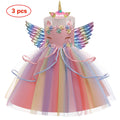 New 3pcs Baby Girls Dress Pastel Rainbow Princess For Summer Birthday Party Dress Unicorn Cosplay Perform Children Costume