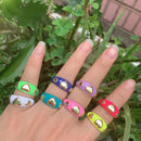 Heart Enamel Ring, Neon Pink Orange Turquoise Blue Pendant Oil Dropped, Sweet Romantic Party Jewelry Wholesale P33
