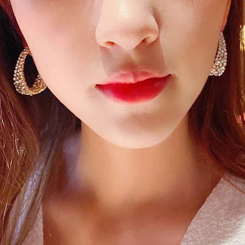 New Fashion Big Hoop Earrings For Women Shiny Rhinestone Large Circle Earring Brincos Girl Party Engagement Jewelry Gifts