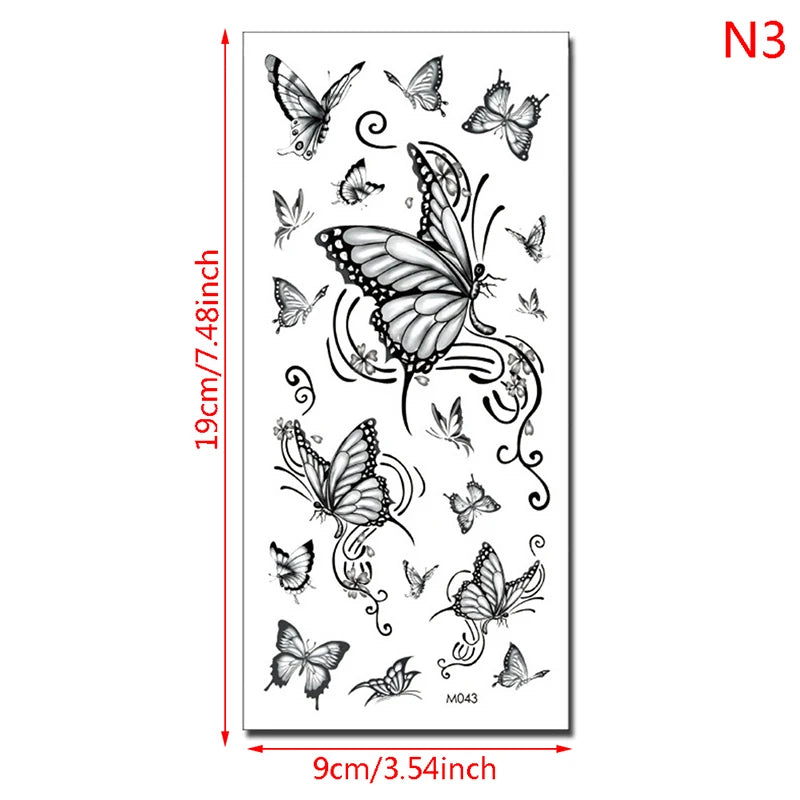 1Sheet Waterproof Temporary Tattoo Sticker 3D Butterfly Theme Fake Tattoo for Women Body Leg Arm Art