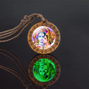 Glow In The Dark Buddha Necklace Indian Jewelry Hinduism God Brahma Vishnu Shiva Art Picture Wooden Pendant Necklace
