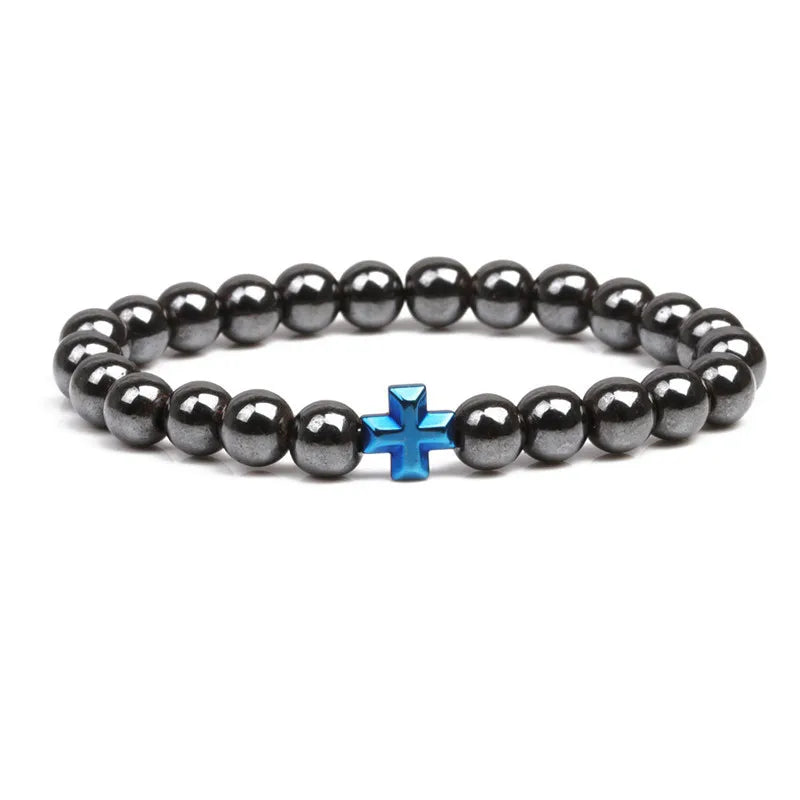 Weight Loss Nature stone Magnetic Therapy Health Bracelet Trendy Hematite Round Black Charm Stretch Bracelet For Men Women