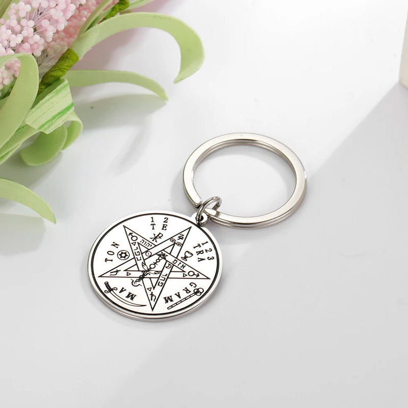 My Shape Vintage Tetragrammaton Wiccan Pentacle Keychain Key Ring Stainless Steel Key Chain Keyholder Amulet Talisman Jewelry